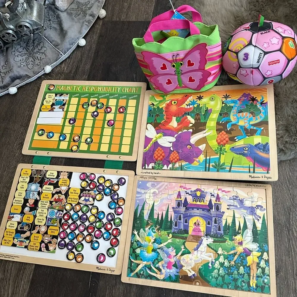Melissa & Doug Responsibility Magnetic Chart Puzzle Set purse Fisher Price ball